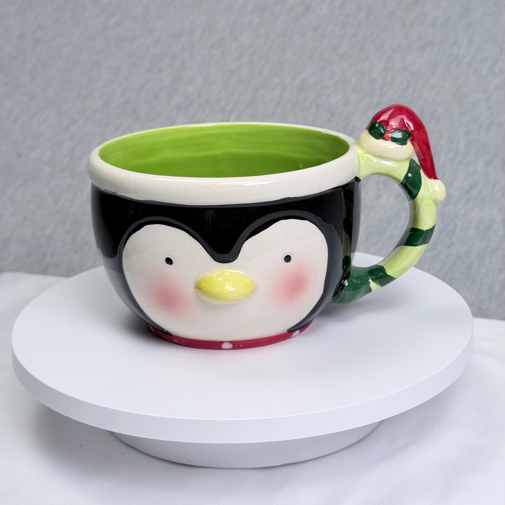 Housewares International Penguin Ceramic Mug 3D Elf Handle Christmas Holiday M56